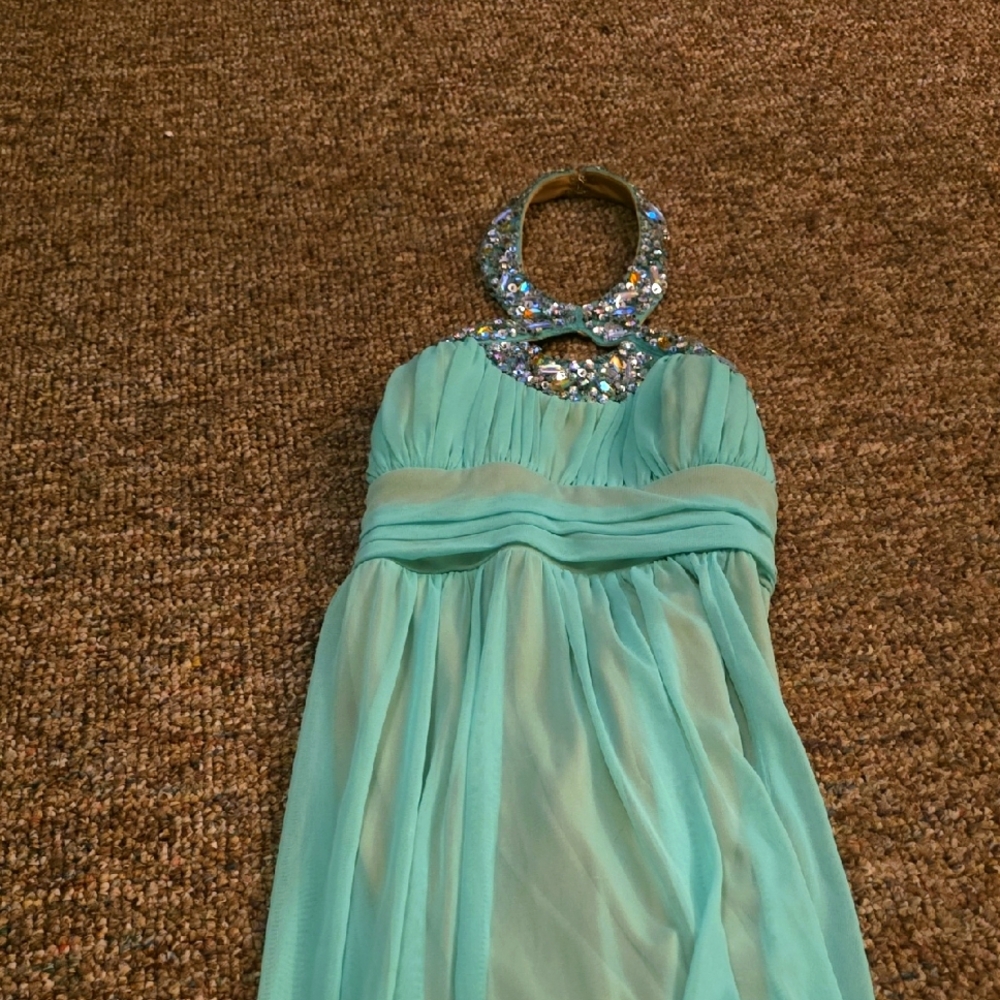 Deb Turquoise Halter Dress with Beaded Detail
